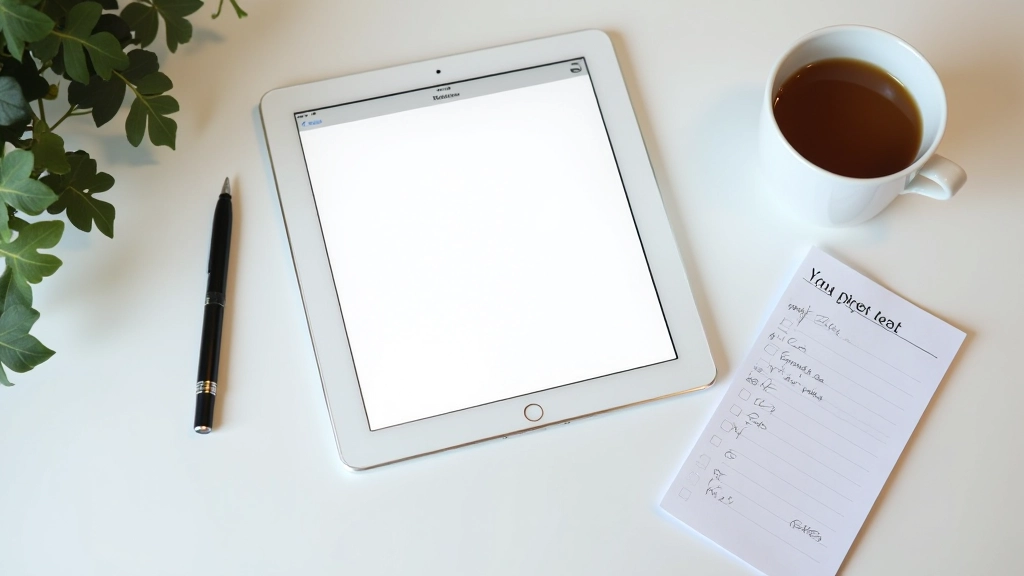 Secretária organizada com tablet mostrando aplicação de tarefas, e papel com lista manuscrita lado a lado